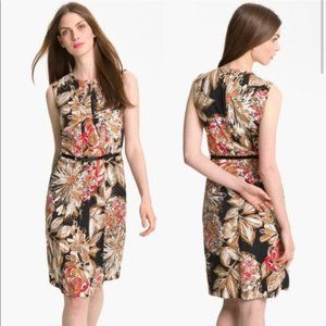 Trina Turk Spellbound Belted Dress Red Black Tan Floral Size 4